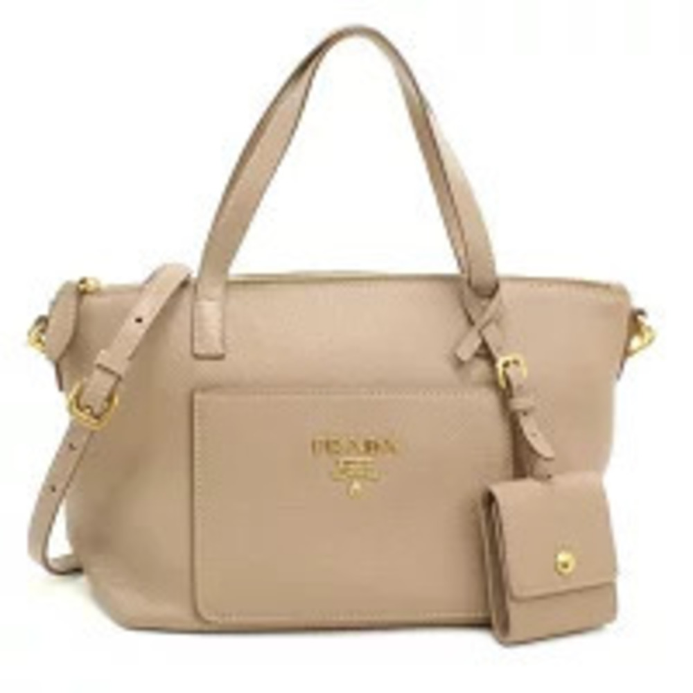 Prada beige Vitello Daino leather 2way tote bag Cream